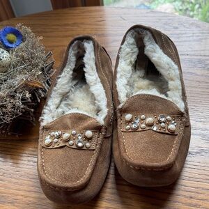 Ugg Brown Suede Loafers with Faux Fur Lining